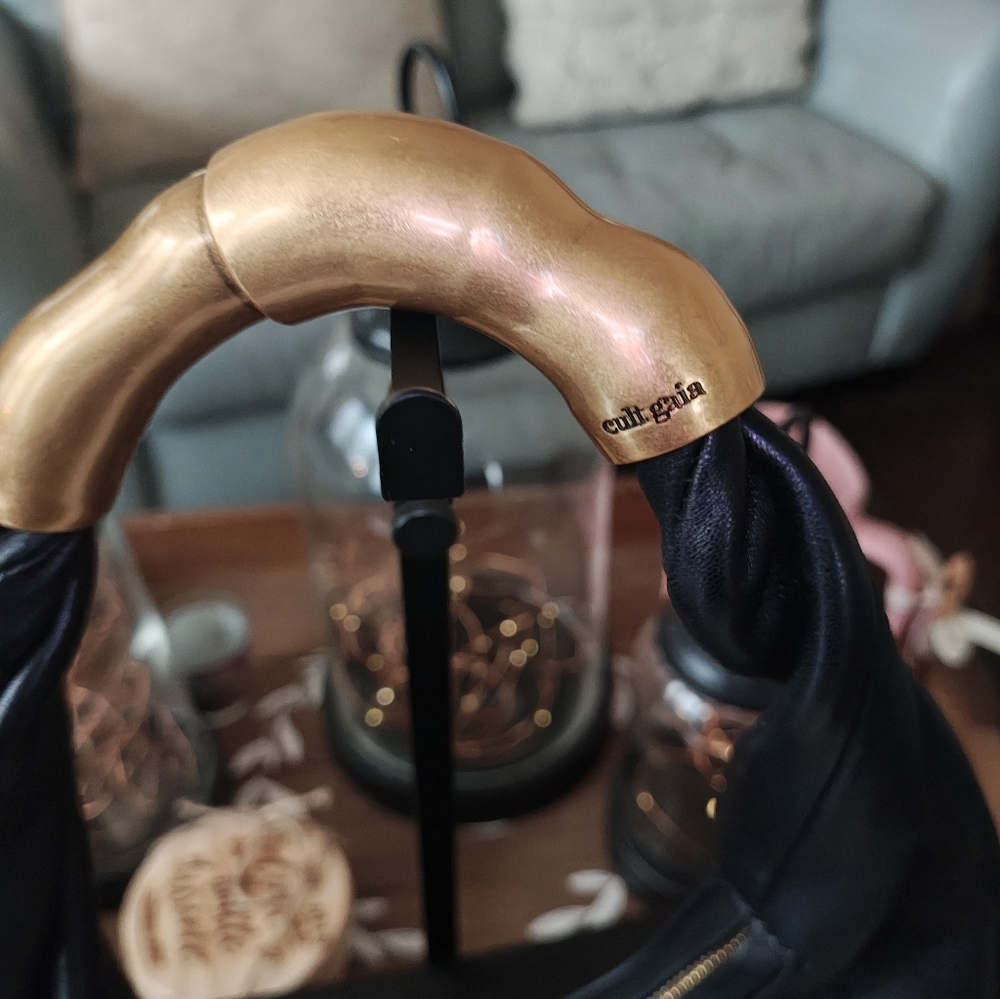 Cult Gaia Black Mini Hobo Bag with Gold Handle. - Picture 6 of 16